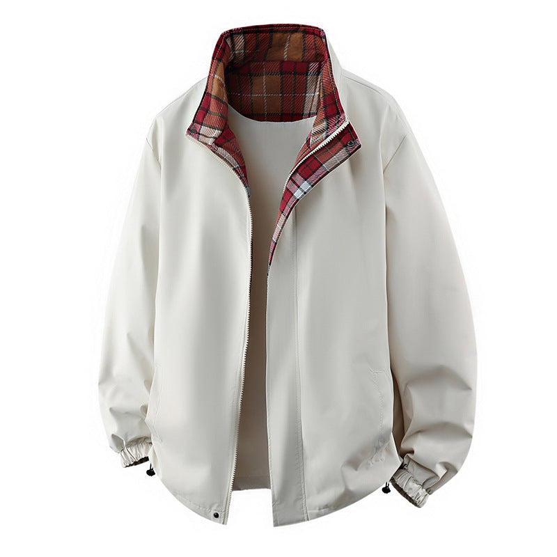 Men's Plaid-Lined Stand Collar Jacket