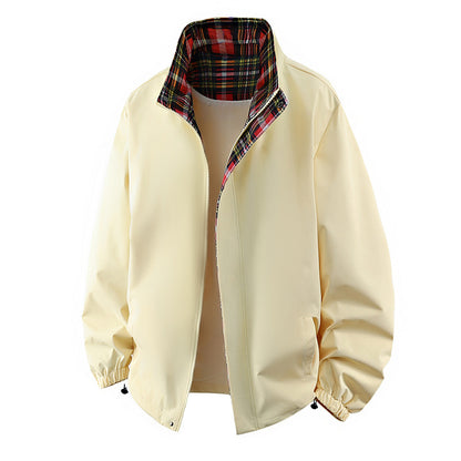 Men's Plaid-Lined Stand Collar Jacket