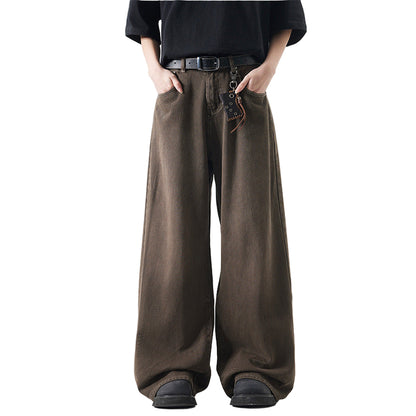 Brown wide-leg pants worn by a person on a white background