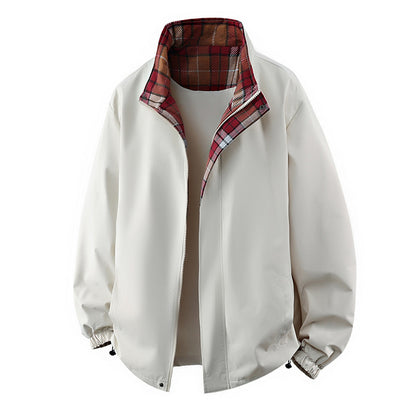 Men's Plaid-Lined Stand Collar Jacket