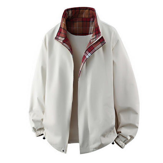 Men's Plaid-Lined Stand Collar Jacket